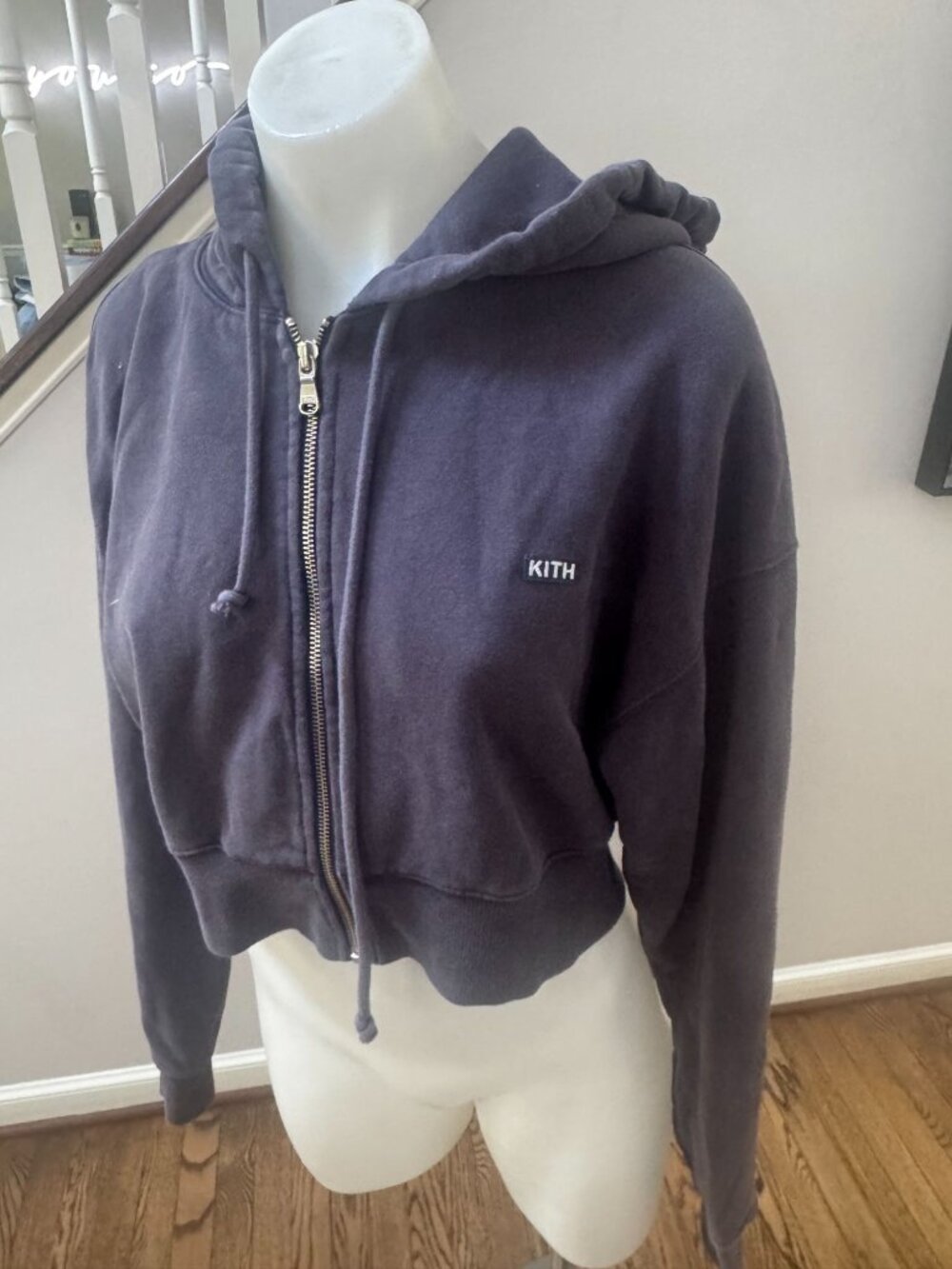 KITH Fallon Cropped Zip Up Hoodie Navy Blue Size Small - Picture 3 of 4